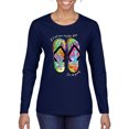 thumbnail image 1 of Wild Bobby, If I Can't Wear My Flip Flops I'm Not Going Colorful Sandals Streetwear Womens Graphic Long Sleeve T-Shirt, Navy, X-Large, 1 of 3