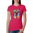 thumbnail image 1 of Wild Bobby, If I Can't Wear My Flip Flops I'm Not Going Colorful Sandals Streetwear Womens Slim Fit Junior Tee, Raspberry, Small, 1 of 3