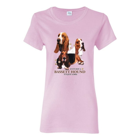 Wild Bobby, If It's Not a Bassett Hound Its Just a Dog Gift | Womens Dog Lover Graphic T-Shirt, Light Pink, Medium