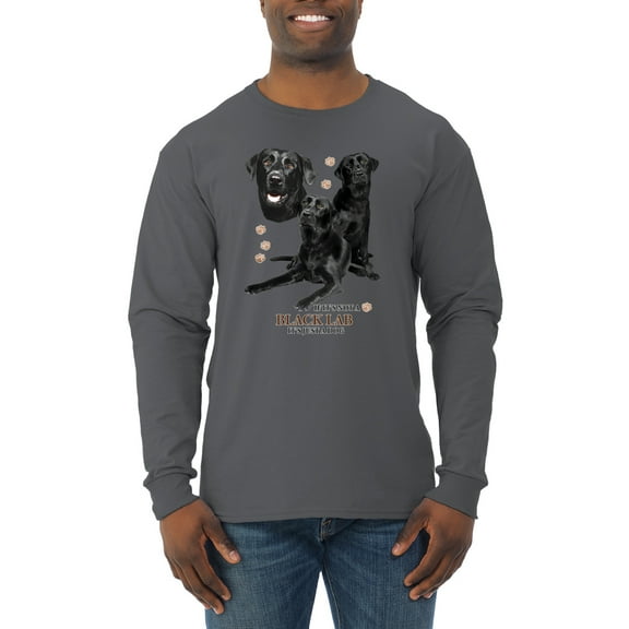 Wild Bobby, If It's Not a Black Lab It's Just a Dog Gift | Mens Dog Lover Long Sleeve T-Shirt, Charcoal, Large