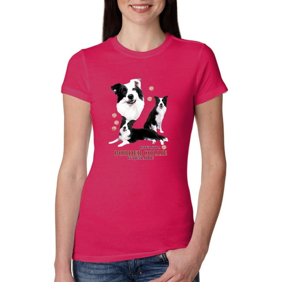 Wild Bobby, If It's Not a Border Collie It's Just a Dog Gift | Womens Dog Lover Slim Fit Junior Tee, Raspberry, Medium