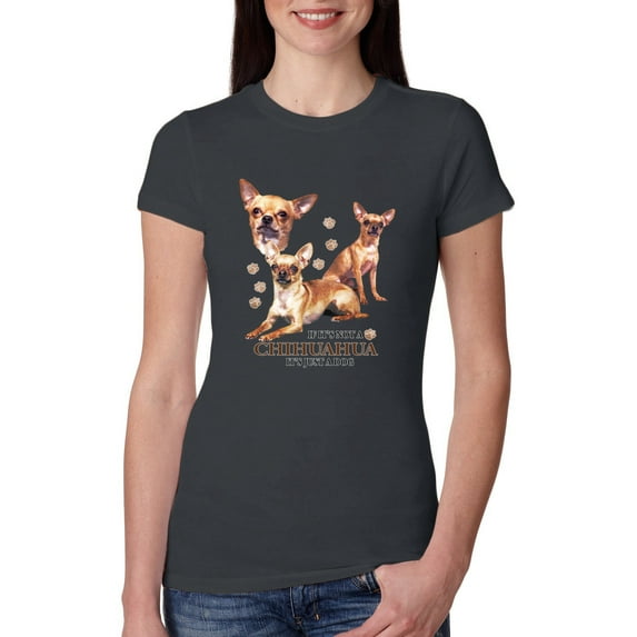 Wild Bobby, If It's Not a Chihuahua It's Just a Dog Gift, Women Slim Fit Junior Tee, Dark Grey, Medium