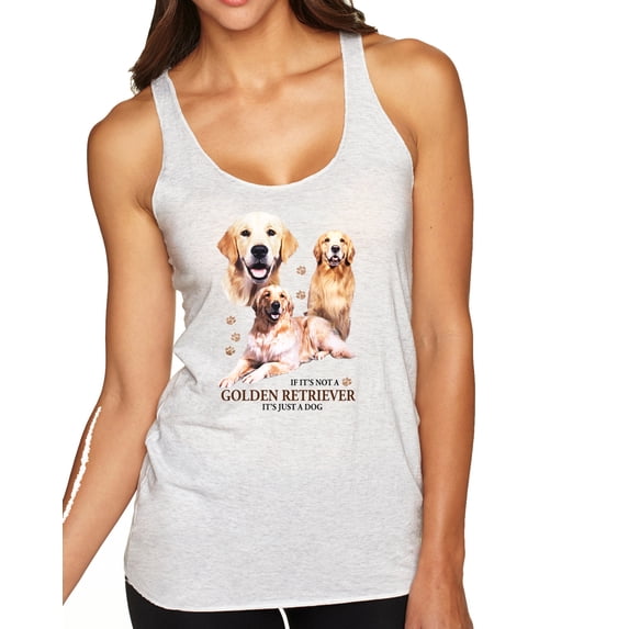 If It's Not a Golden Retriever It's Just a Dog Gift | Womens Dog Lover Premium Tri-Blend Racerback Tank Top, Heather White, Small