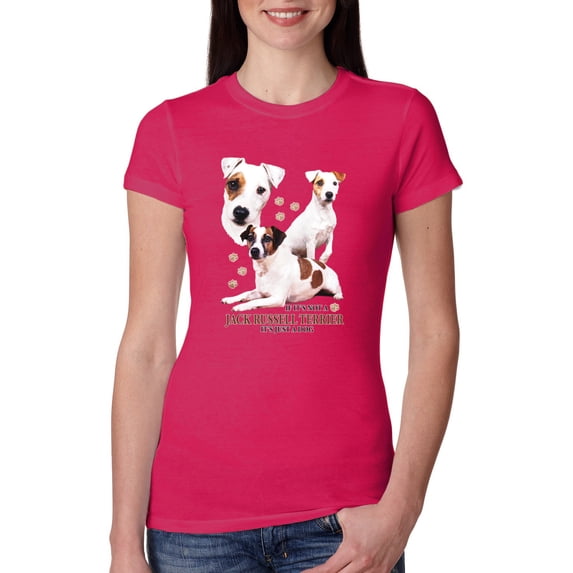Wild Bobby, If It's Not a Jack Russell Terrier It's Just a Dog | Womens Dog Lover Slim Fit Junior Tee, Raspberry, Medium
