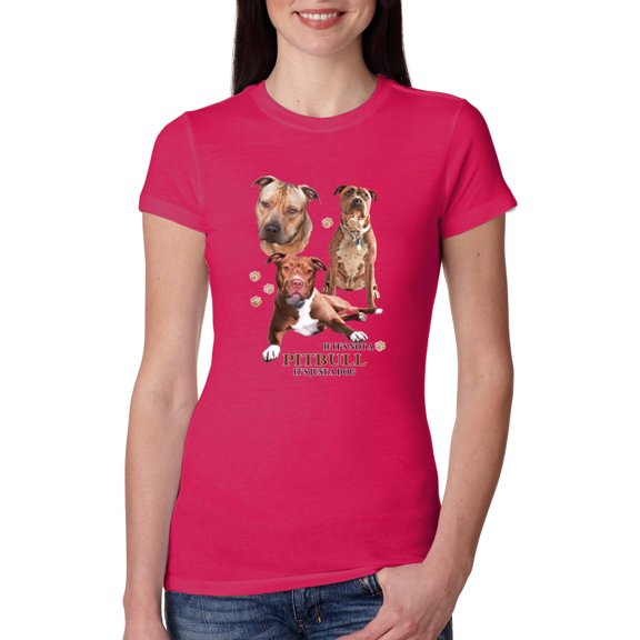 Wild Bobby, If It's Not a Pitbull It's Just a Dog Gift | Womens Dog Lover Slim Fit Junior Tee, Raspberry, Small