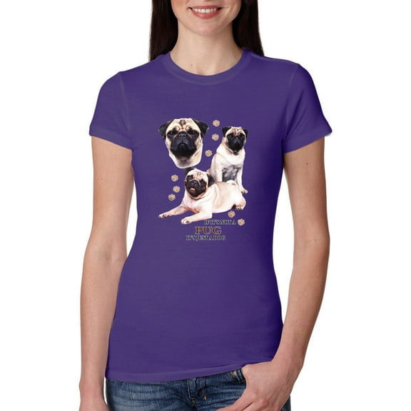 Wild Bobby, If It's Not a Pug It's Just a Dog Gift | Womens Dog Lover Slim Fit Junior Tee, Purple Rush, Large