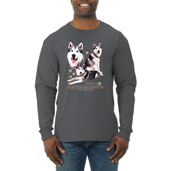 Wild Bobby, If It's Not an Alaskan Malamute It's Just a Dog Gift, Men Long Sleeve Shirt, Charcoal, Large