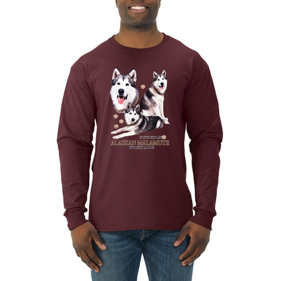 Wild Bobby, If It's Not an Alaskan Malamute It's Just a Dog Gift, Men Long Sleeve Shirt, Maroon, Large