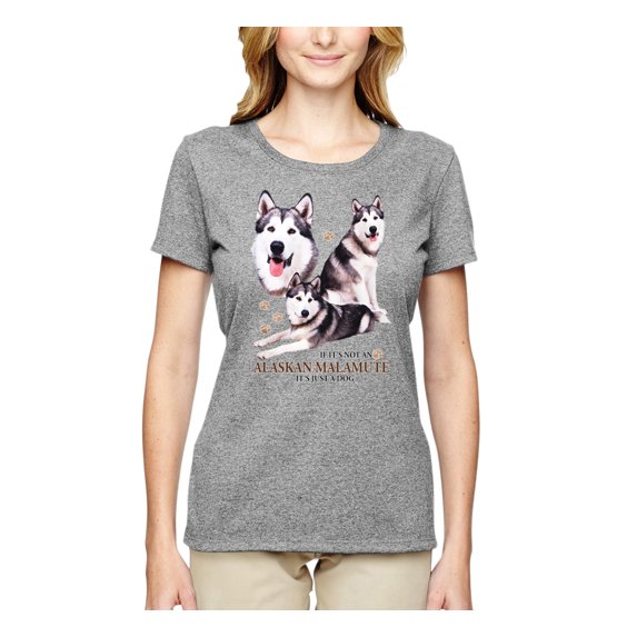 Wild Bobby, If It's Not an Alaskan Malamute It's Just a Dog Gift, Women Graphic Tee, Heather Grey, 3X-Large
