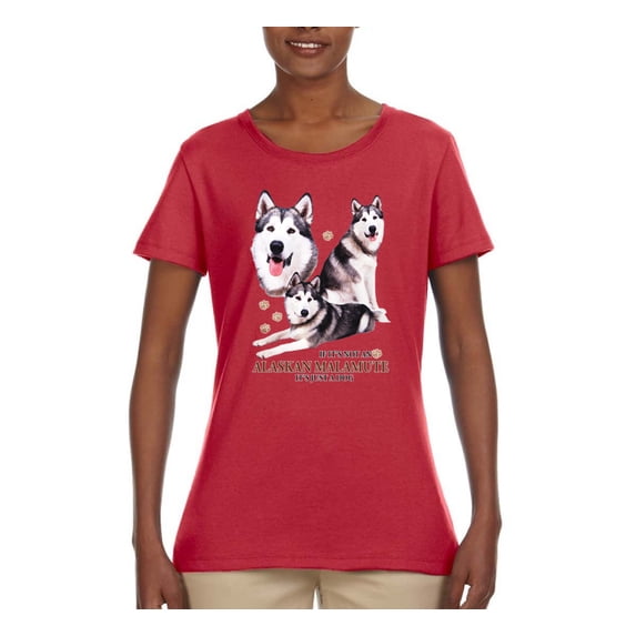 Wild Bobby, If It's Not an Alaskan Malamute It's Just a Dog Gift, Women Graphic Tee, Red, Medium