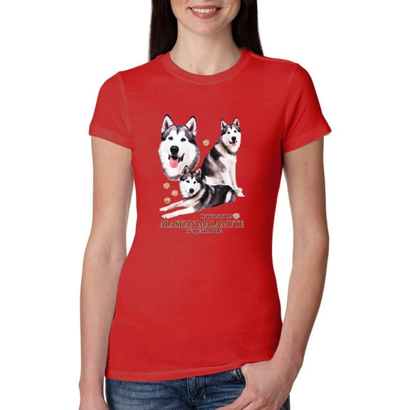 Wild Bobby, If It's Not an Alaskan Malamute It's Just a Dog Gift, Women Slim Fit Junior Tee, Red, Large