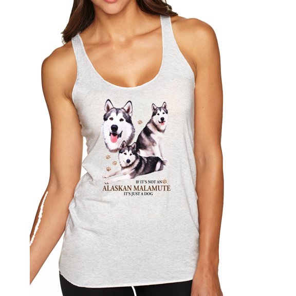 Wild Bobby, If It's Not an Alaskan Malamute It's Just a Dog Gift, Women Tri-Blend Racerback Tank Top, Heather White, X-Large