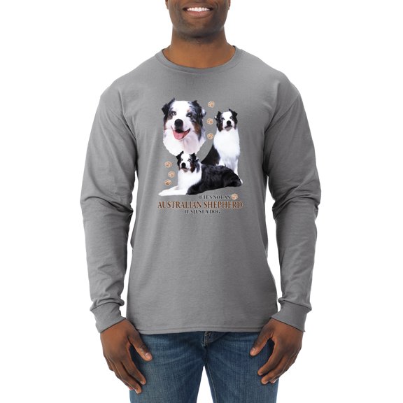 Wild Bobby, If It's Not an Australian Shepherd It's Just a Dog Gift | Mens Dog Lover Long Sleeve T-Shirt, Heather Grey, 2XL