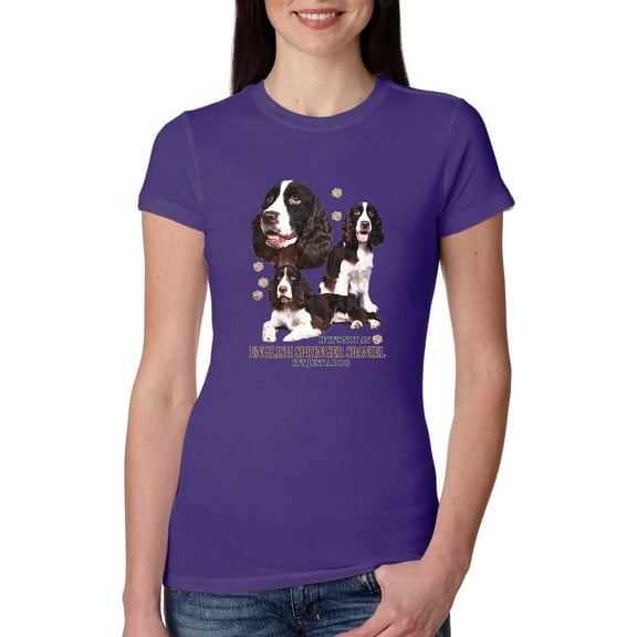 Wild Bobby, If It's Not an English Springer Spaniel It's Just a Dog Gift | Womens Dog Lover Slim Fit Junior Tee, Purple Rush, Small