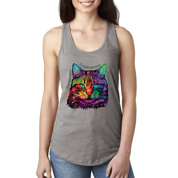 Wild Bobby, If You're Nice I Might Let You Live With Me Colorful Cat Animal Lover Ladies Racerback Tank Top, Heather Grey, Small