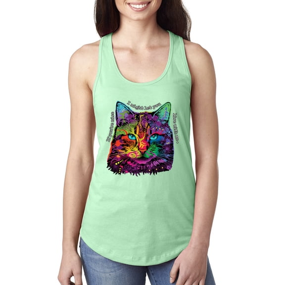 Wild Bobby, If You're Nice I Might Let You Live With Me Colorful Cat Animal Lover Ladies Racerback Tank Top, Mint, Medium