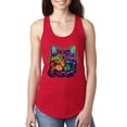 thumbnail image 1 of Wild Bobby, If You're Nice I Might Let You Live With Me Colorful Cat Animal Lover Ladies Racerback Tank Top, Red, X-Large, 1 of 3