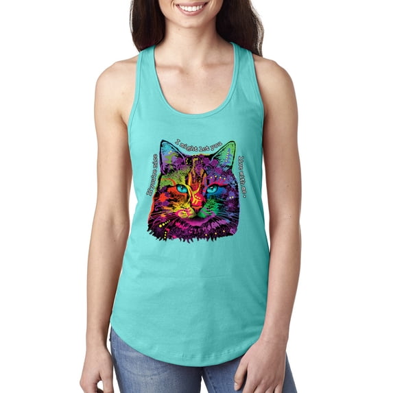 Wild Bobby, If You're Nice I Might Let You Live With Me Colorful Cat Animal Lover Ladies Racerback Tank Top, Tahiti Blue, Medium
