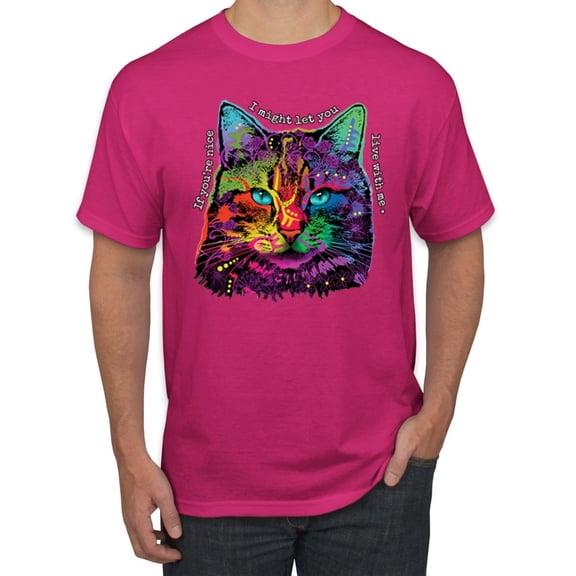 Wild Bobby, If You're Nice I Might Let You Live With Me Colorful Cat Animal Lover Men's Graphic T-Shirt, Fuschia, Large