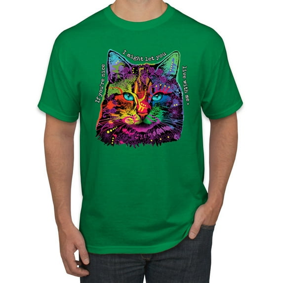 Wild Bobby, If You're Nice I Might Let You Live With Me Colorful Cat Animal Lover Men's Graphic T-Shirt, Kelly, 4XL