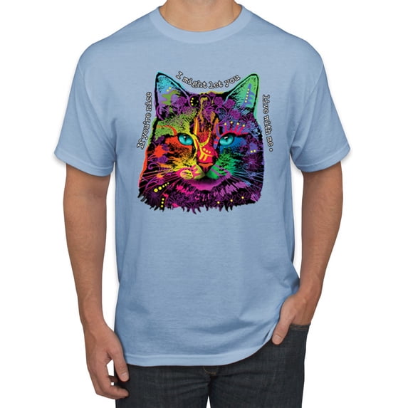 Wild Bobby, If You're Nice I Might Let You Live With Me Colorful Cat Animal Lover Men's Graphic T-Shirt, Light Blue, Small