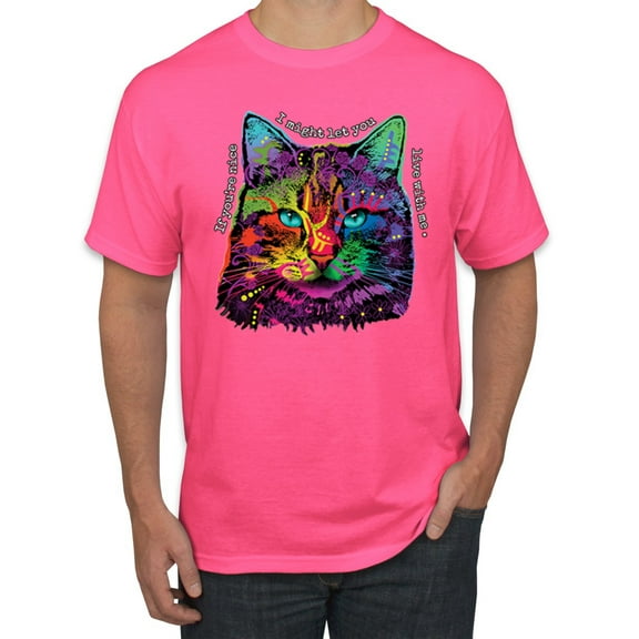 Wild Bobby, If You're Nice I Might Let You Live With Me Colorful Cat Animal Lover Men's Graphic T-Shirt, Neon Pink, Large