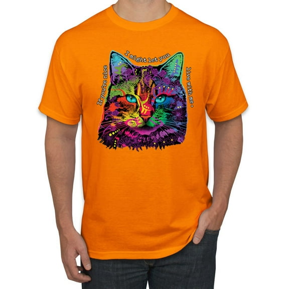 Wild Bobby, If You're Nice I Might Let You Live With Me Colorful Cat Animal Lover Men's Graphic T-Shirt, Orange, X-Large