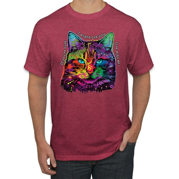 Wild Bobby, If You're Nice I Might Let You Live With Me Colorful Cat Animal Lover Men's Graphic T-Shirt, Vintage Heather Red, Medium