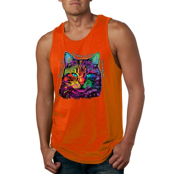 Wild Bobby, If You're Nice I Might Let You Live With Me Colorful Cat Animal Lover Mens Graphic Tank Top, Orange, Small