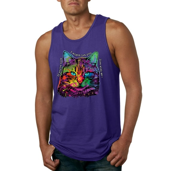 Wild Bobby, If You're Nice I Might Let You Live With Me Colorful Cat Animal Lover Mens Graphic Tank Top, Purple, Medium