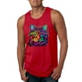 thumbnail image 1 of Wild Bobby, If You're Nice I Might Let You Live With Me Colorful Cat Animal Lover Mens Graphic Tank Top, Red, Small, 1 of 3