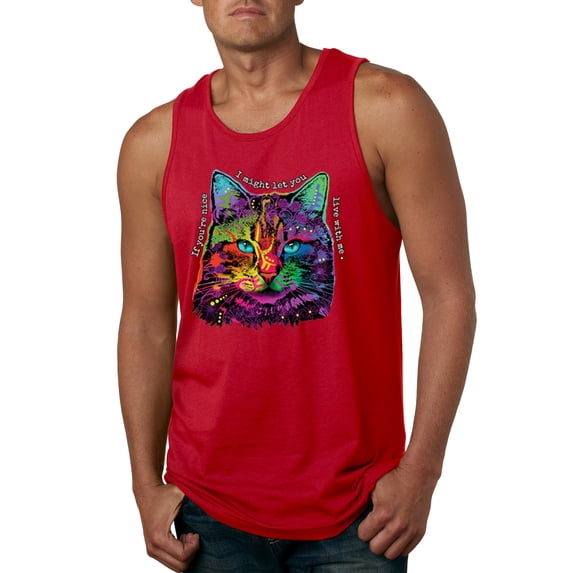 Wild Bobby, If You're Nice I Might Let You Live With Me Colorful Cat Animal Lover Mens Graphic Tank Top, Red, Small