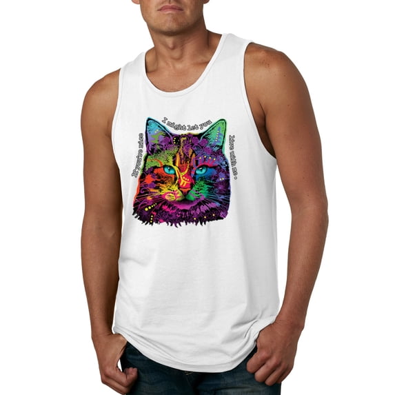 Wild Bobby, If You're Nice I Might Let You Live With Me Colorful Cat Animal Lover Mens Graphic Tank Top, White, 2XL