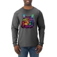 thumbnail image 1 of Wild Bobby, If You're Nice I Might Let You Live With Me Colorful Cat Animal Lover Mens Long Sleeve Shirt, Heather Black, X-Large, 1 of 3
