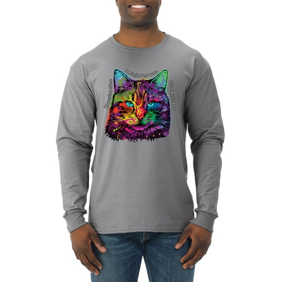 Wild Bobby, If You're Nice I Might Let You Live With Me Colorful Cat Animal Lover Mens Long Sleeve Shirt, Heather Grey, Large