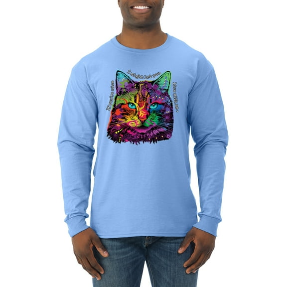 Wild Bobby, If You're Nice I Might Let You Live With Me Colorful Cat Animal Lover Mens Long Sleeve Shirt, Light Blue, Large