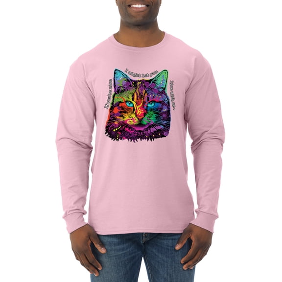 Wild Bobby, If You're Nice I Might Let You Live With Me Colorful Cat Animal Lover Mens Long Sleeve Shirt, Light Pink, Medium