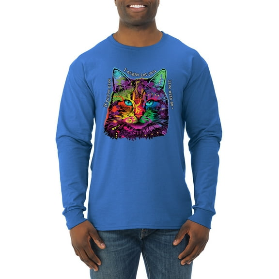 Wild Bobby, If You're Nice I Might Let You Live With Me Colorful Cat Animal Lover Mens Long Sleeve Shirt, Royal, X-Large