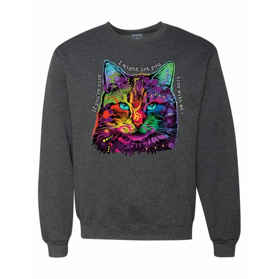Wild Bobby, If You're Nice I Might Let You Live With Me Colorful Cat Animal Lover Unisex Crewneck Graphic Sweatshirt, Heather Black, 2XL
