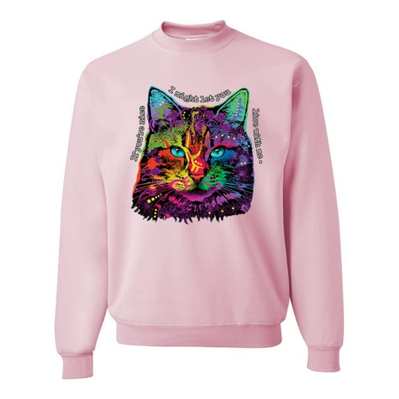 Wild Bobby, If You're Nice I Might Let You Live With Me Colorful Cat Animal Lover Unisex Crewneck Graphic Sweatshirt, Light Pink, X-Large