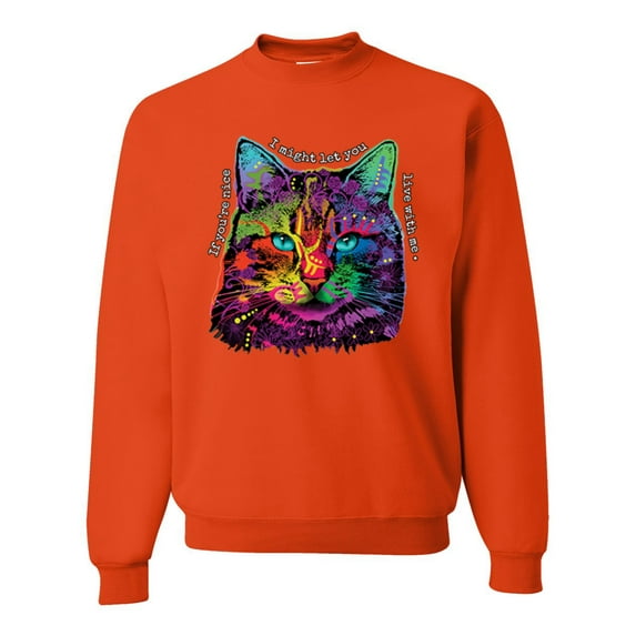 Wild Bobby, If You're Nice I Might Let You Live With Me Colorful Cat Animal Lover Unisex Crewneck Graphic Sweatshirt, Orange, 2XL