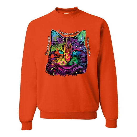 Wild Bobby, If You're Nice I Might Let You Live With Me Colorful Cat Animal Lover Unisex Crewneck Graphic Sweatshirt, Orange, Medium