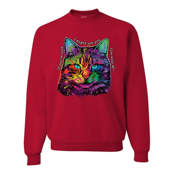 Wild Bobby, If You're Nice I Might Let You Live With Me Colorful Cat Animal Lover Unisex Crewneck Graphic Sweatshirt, Red, Medium
