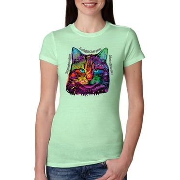 Wild Bobby, If You're Nice I Might Let You Live With Me Colorful Cat Animal Lover Womens Slim Fit Junior Tee, Mint, Medium