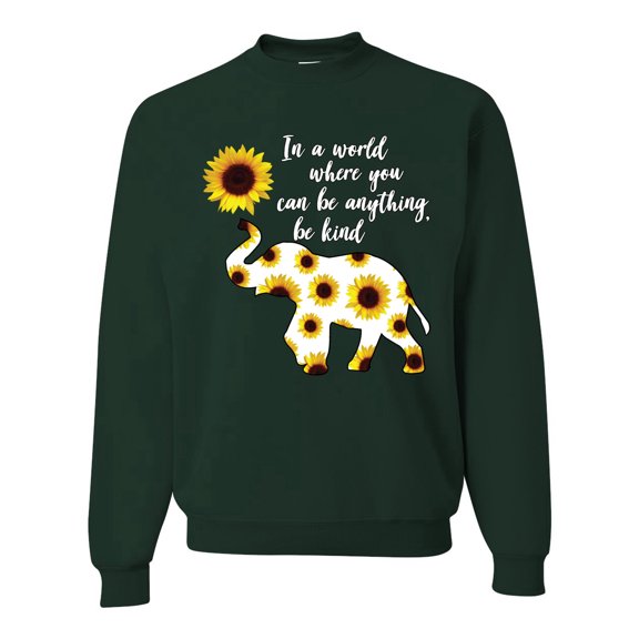 Wild Bobby, In A World Where You Can Be Anything Be Kind Inspirational/Christian Unisex Crewneck Graphic Sweatshirt, Forest Green, Small
