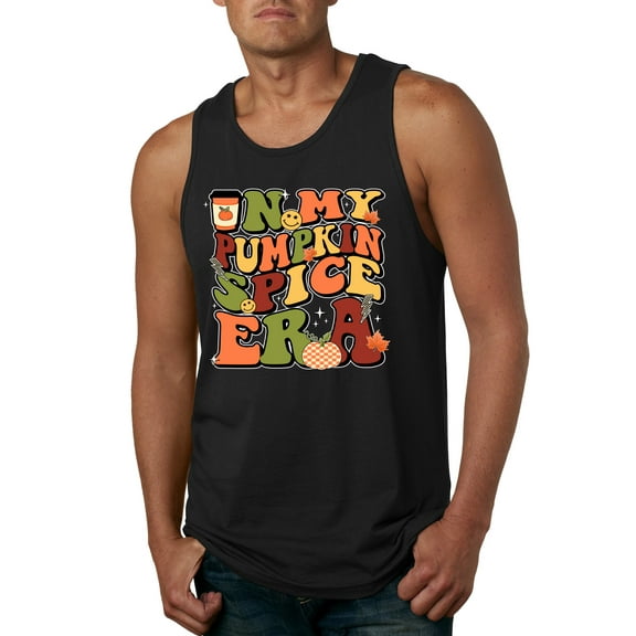 Wild Bobby In My Pumpkin Spice Era Groovy Letters Smiley Faces Thunderbolts Leaves Halloween Men Tank Top, Black, Small