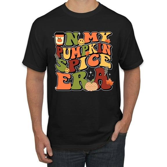 Wild Bobby In My Pumpkin Spice Era Groovy Letters Smiley Faces Thunderbolts Leaves Halloween Men Tee, Black, Small