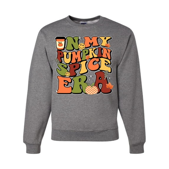 Wild Bobby In My Pumpkin Spice Era Groovy Letters Smiley Faces Thunderbolts Leaves Halloween Unisex Crewneck Sweatshirt, Heather Grey, X-Large