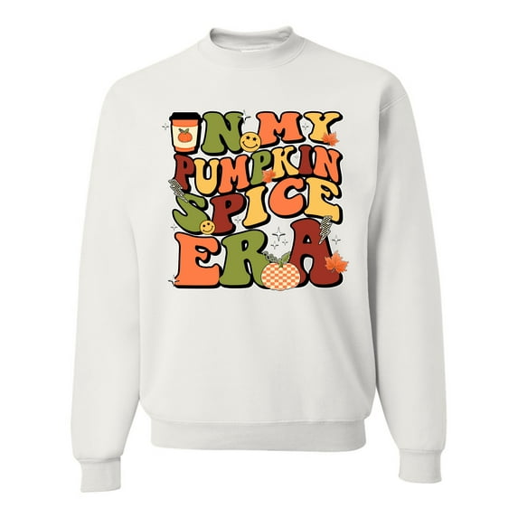 Wild Bobby In My Pumpkin Spice Era Groovy Letters Smiley Faces Thunderbolts Leaves Halloween Unisex Crewneck Sweatshirt, White, X-Large