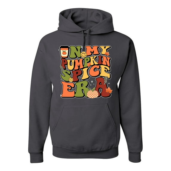 Wild Bobby In My Pumpkin Spice Era Groovy Letters Smiley Faces Thunderbolts Leaves Halloween Unisex Hoodie Sweatshirt, Charcoal, X-Large